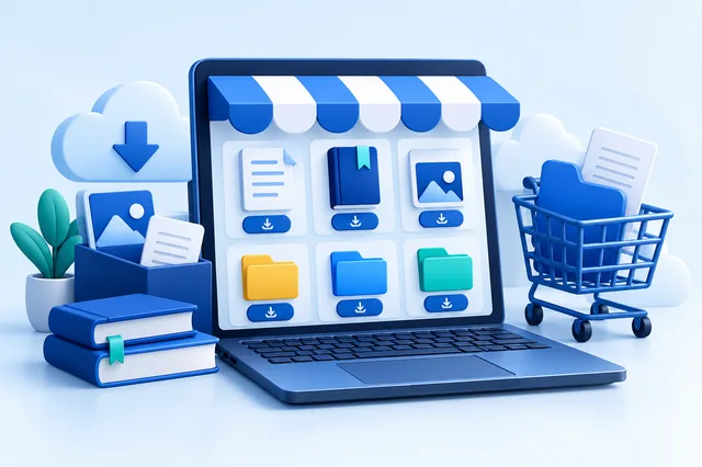 Ilustración de Tienda de productos digitales